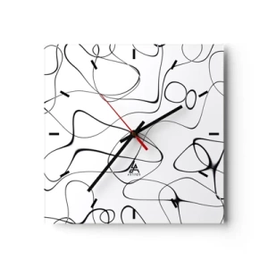 Reloj de pared - Reloj de vidrio - Líneas negras abstractas sobre un fondo blanco en un estilo minimalista. - 30x30cm - Los caminos de la vida, las vicisitudes del destino - Decoración de pared moderna para salón y dormitorio ARTTOR