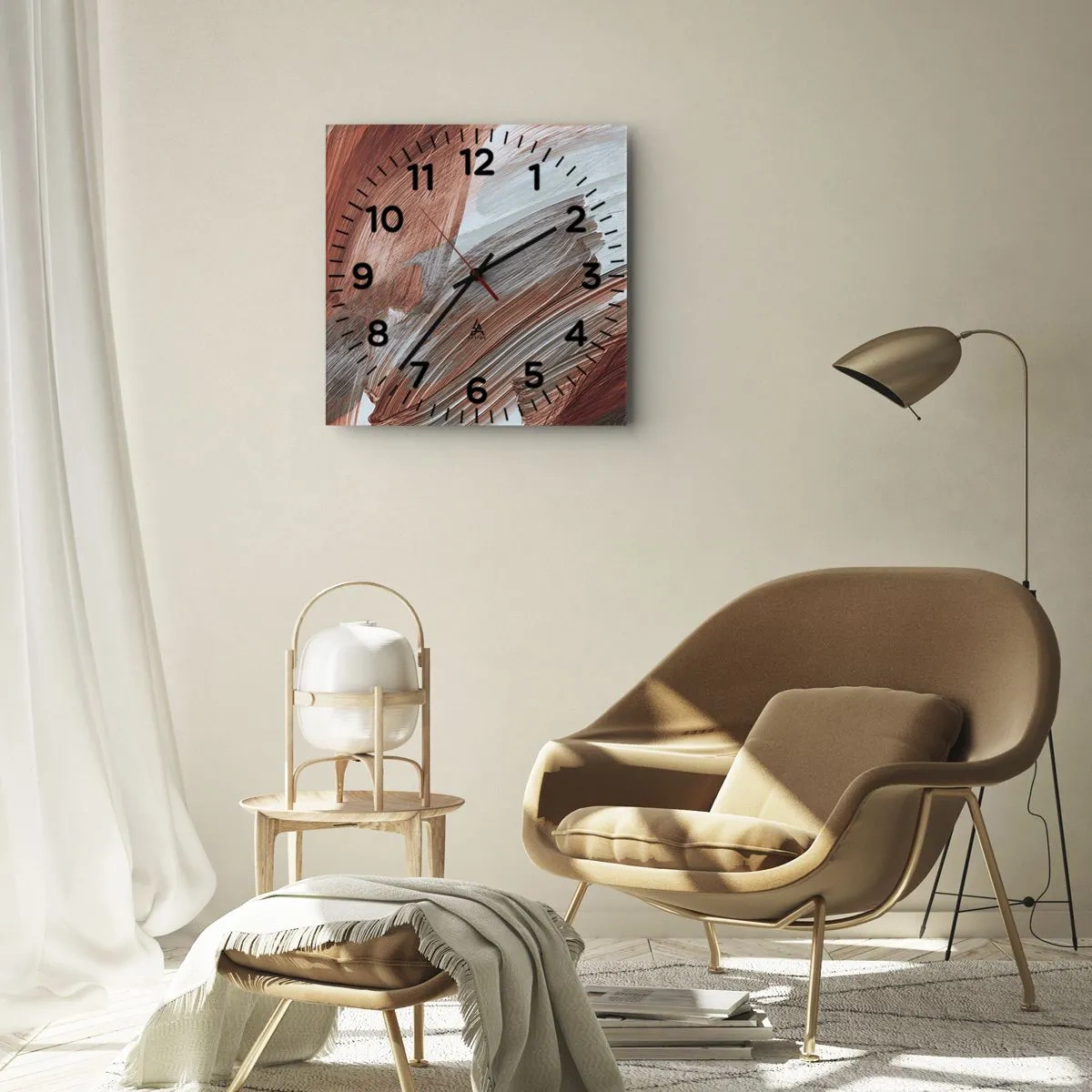 Reloj de pared - Reloj de vidrio - Abstracción otoñal y ventosa - 30x30 cm