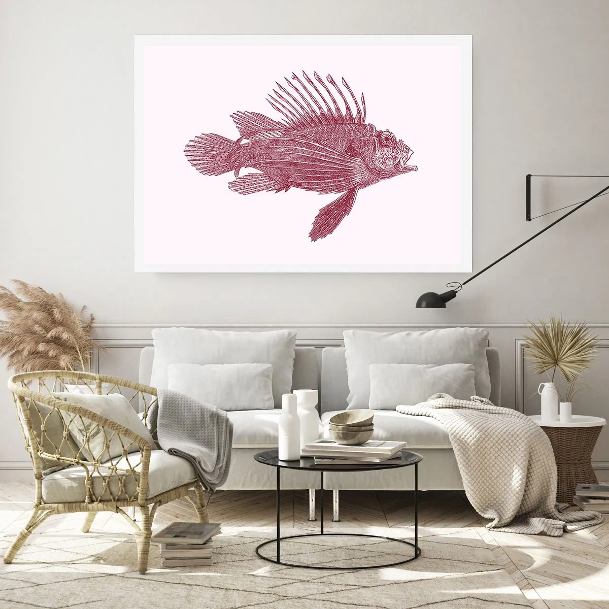 Póster - Dibujo de un pez en tono rojo. - 100x70cm - Un habitante de aguas exóticas - Decoración de pared moderna para salón y dormitorio ARTTOR