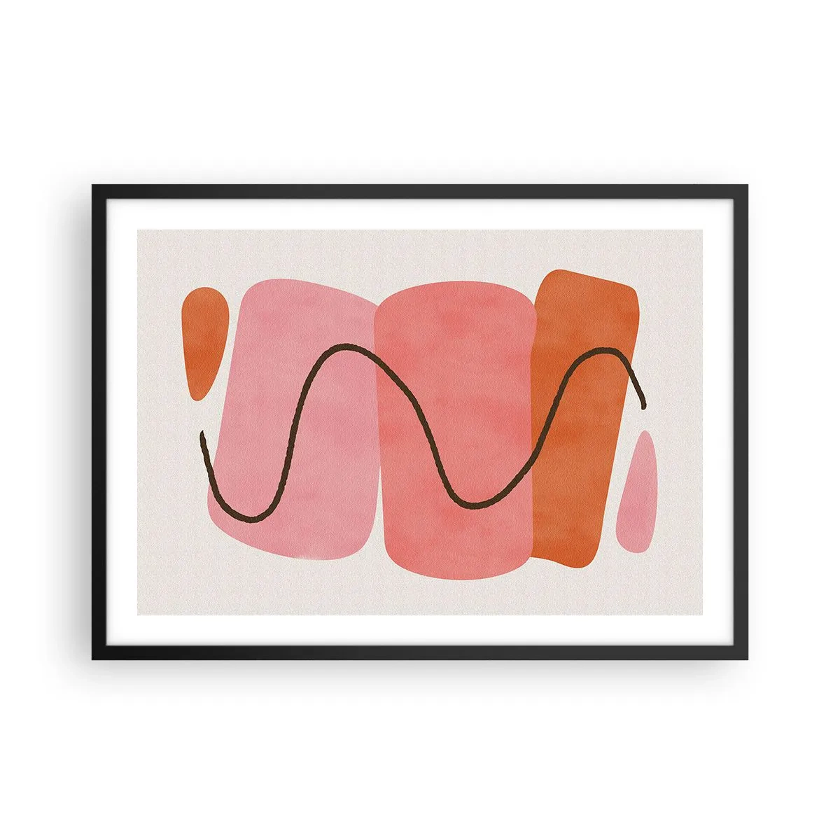 Póster en marco negro - Formas abstractas en tonos rosa y naranja. - 70x50cm - Suave movimiento de formas - Decoración de pared moderna para salón y dormitorio ARTTOR