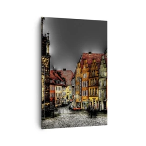Cuadro sobre lienzo - Impresión de Imagen - Coloridas casas de vecindad en una calle adoquinada en el centro histórico - 80x120cm - Solo falta un carruaje encantado - Decoración de pared moderna para salón y dormitorio ARTTOR
