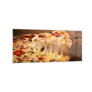 Cuadro sobre vidrio - Impresiones sobre Vidrio - Pizza con queso fibroso - 120x50cm - Una obra maestra del arte italiano - Decoración de pared moderna para salón y dormitorio ARTTOR