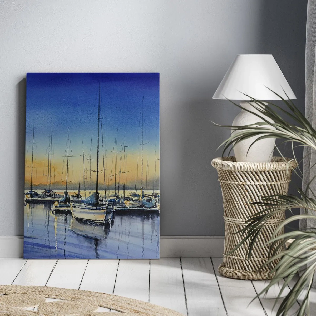 Cuadro sobre lienzo - Impresión de Imagen - Puerto de yates al atardecer con reflejos en el agua - 80x120cm - El final de un buen día - Decoración de pared moderna para salón y dormitorio ARTTOR