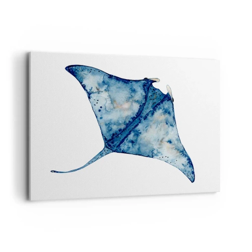 Cuadro sobre lienzo - Impresión de Imagen - Raya azul en estilo acuarela sobre fondo blanco - 100x70cm - La vida en azul - Decoración de pared moderna para salón y dormitorio ARTTOR