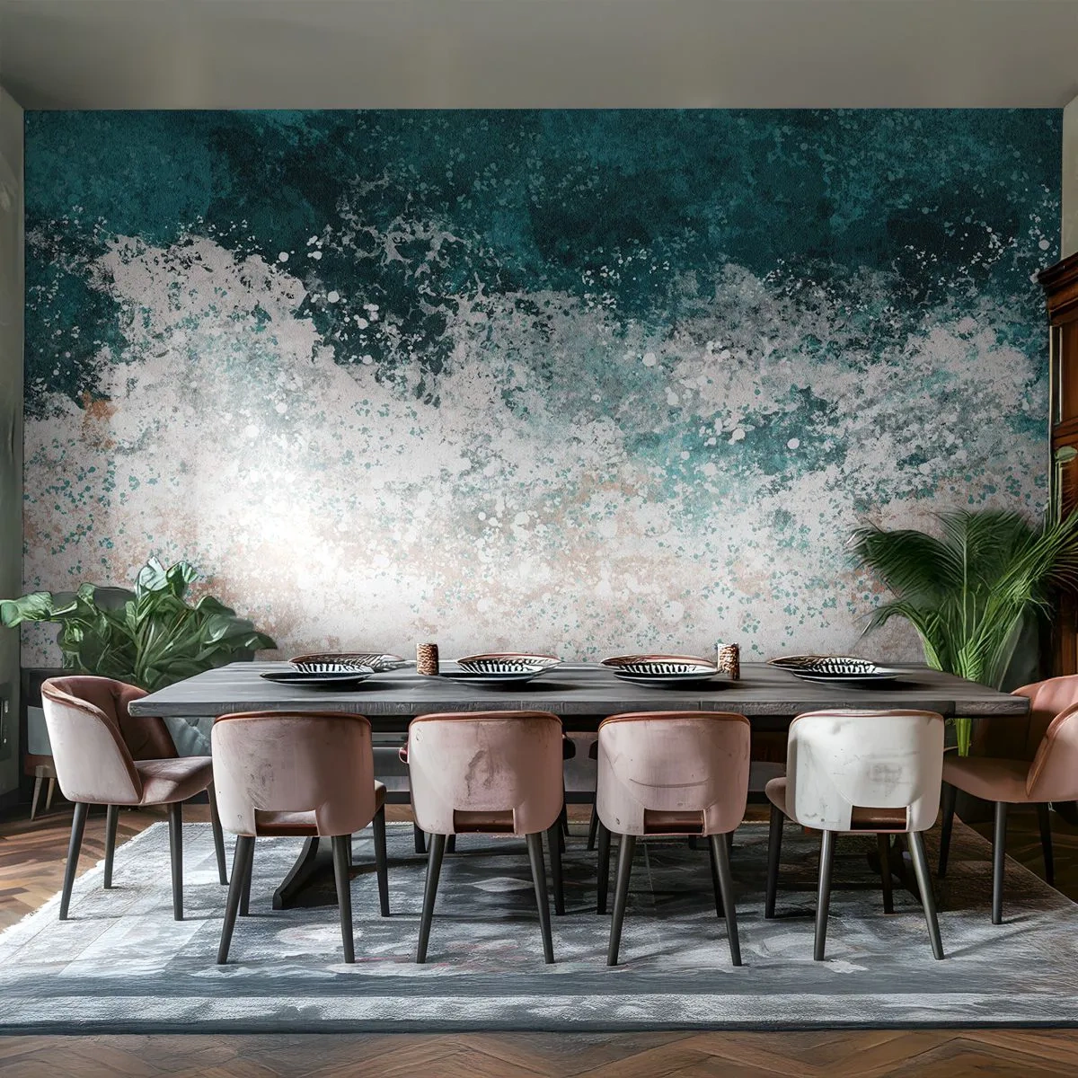 Fotomural Premium Canvas - Ola marina abstracta en tonos turquesa y beige - 100x70cm - Historias del mar - Decoración de pared moderna para salón y dormitorio ARTTOR