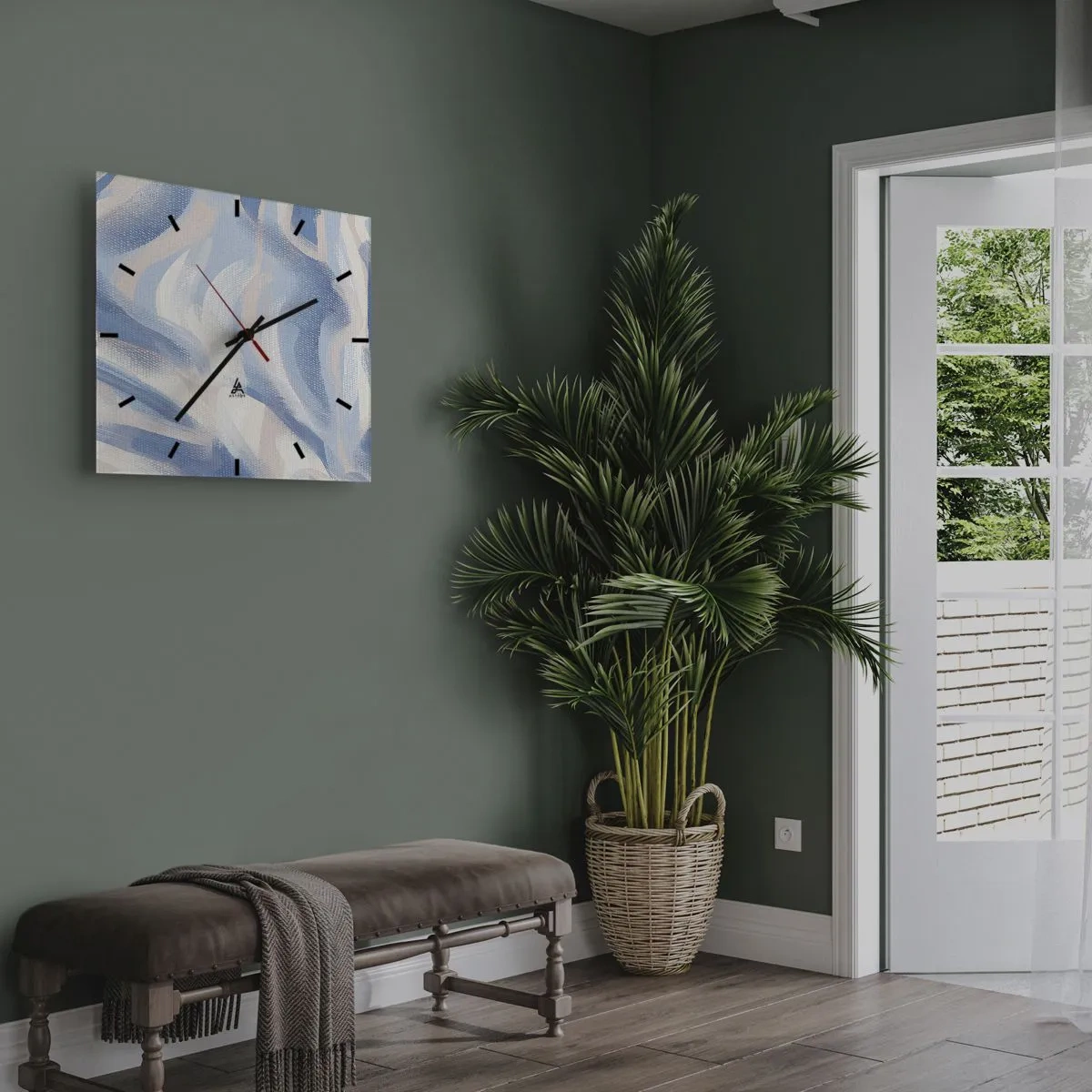 Reloj de pared - Reloj de vidrio - Ondas azules - 40x40 cm