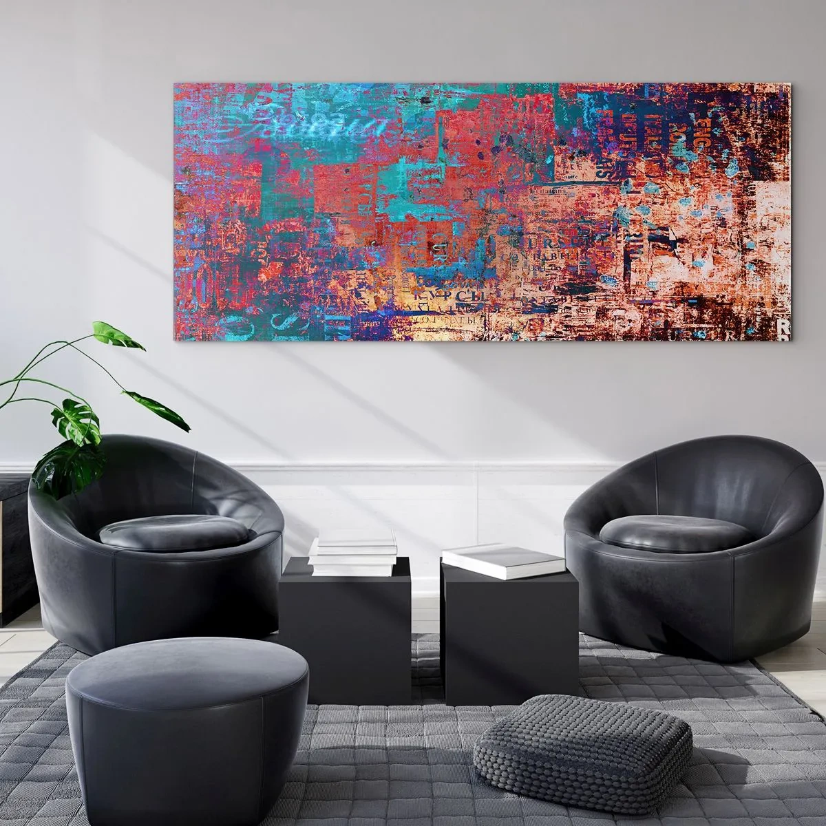 Cuadro sobre vidrio - Impresiones sobre Vidrio - Una composición abstracta con una mezcla de colores intensos. - 140x50cm - Memoria y olvido - Decoración de pared moderna para salón y dormitorio ARTTOR