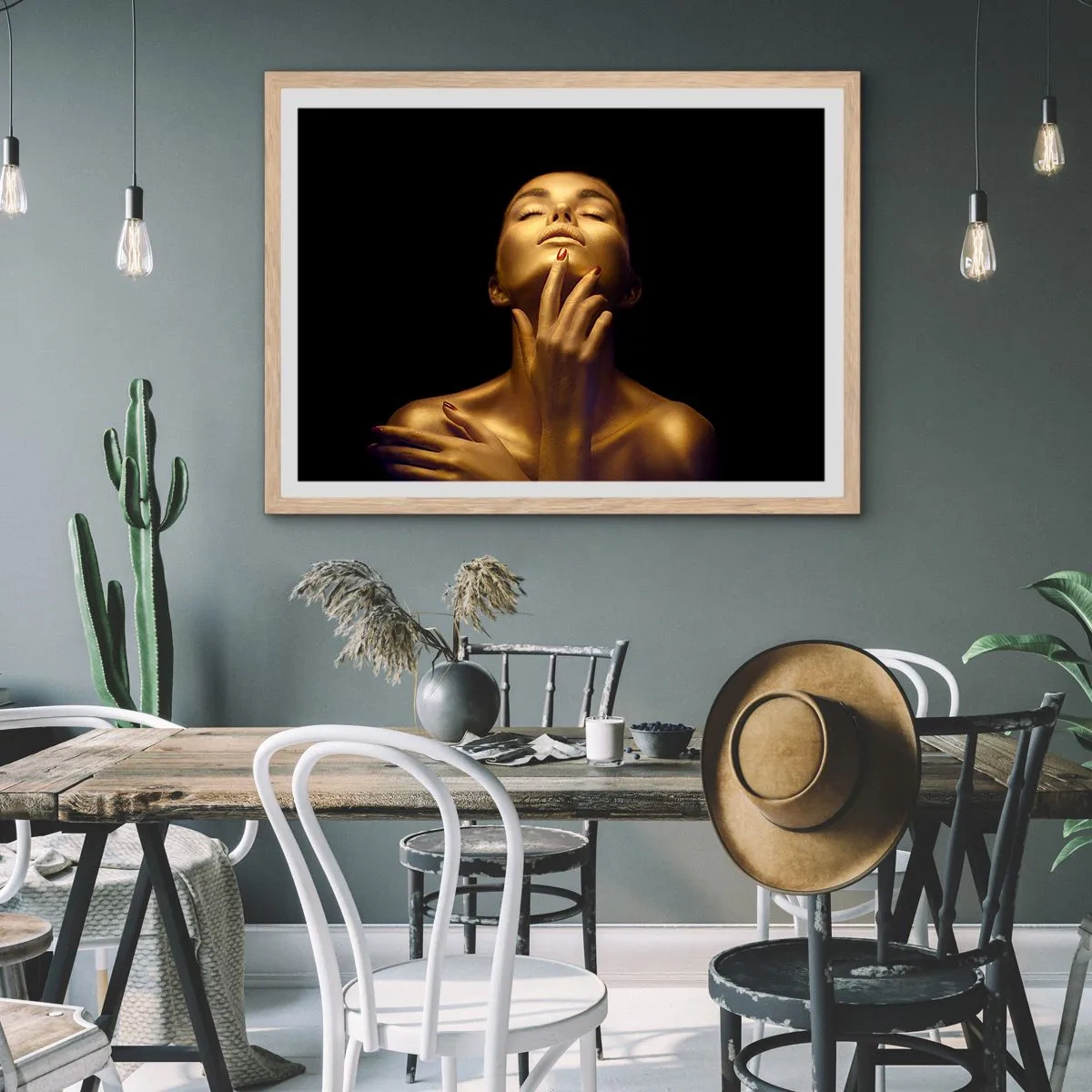 Póster en marco roble claro - Como seda dorada - 91x61 cm