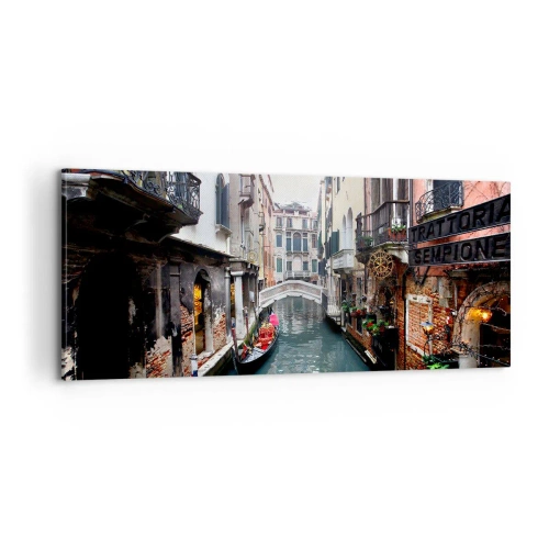 Cuadro sobre lienzo - Impresión de Imagen - Paisaje veneciano con góndola y puente - 100x40 cm