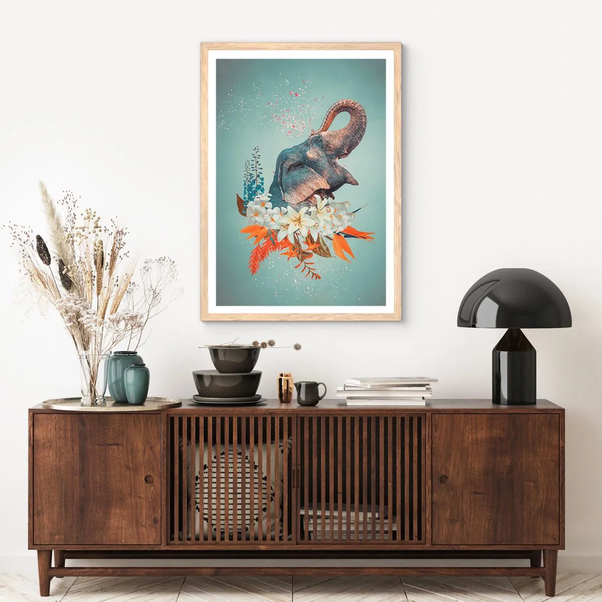 Póster en marco roble claro - Un grito de alegría - 70x100 cm