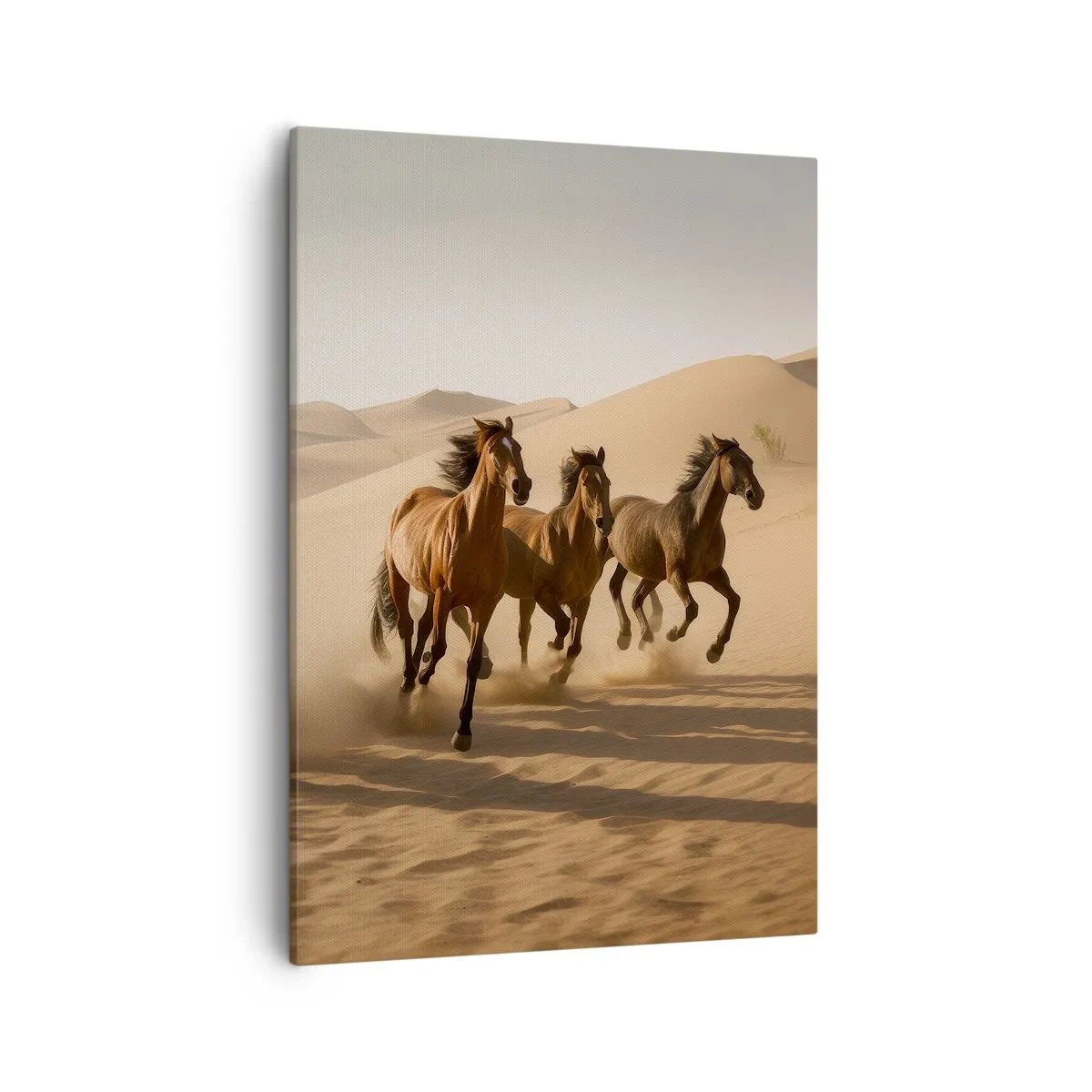 Cuadro sobre lienzo - Impresión de Imagen - Caballos al galope contra un fondo desértico - 50x70cm - Libre como el viento - Decoración de pared moderna para salón y dormitorio ARTTOR