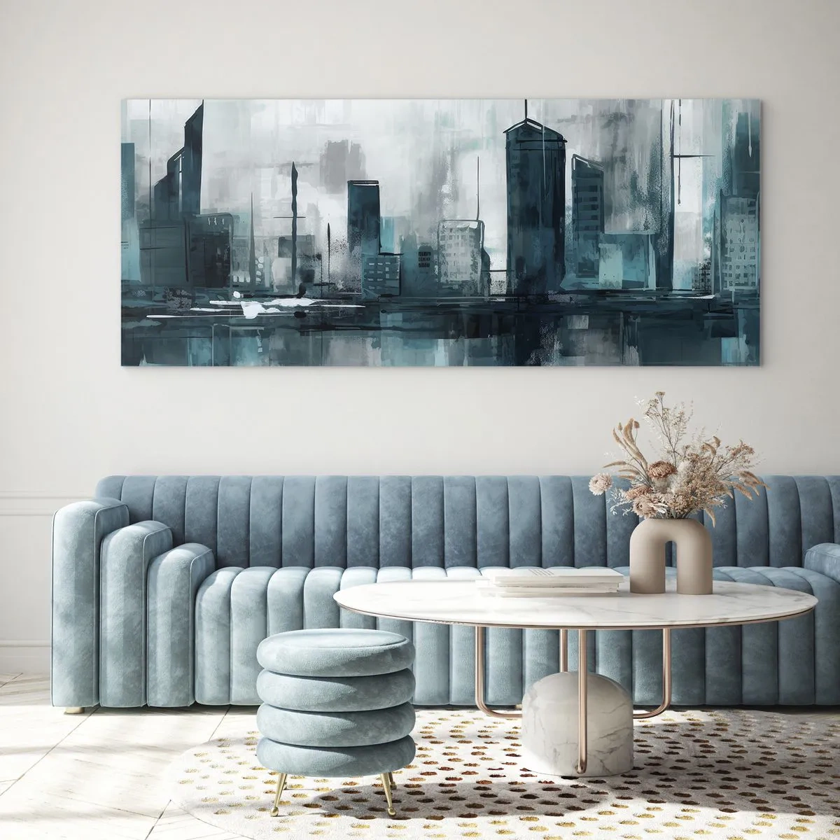 Cuadro sobre vidrio - Impresiones sobre Vidrio - Ciudad color lluvia - 90x30 cm