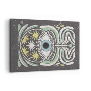 Cuadro sobre lienzo - Impresión de Imagen - Un ojo simbólico rodeado de patrones abstractos. - 100x70cm - Rituales tribales - Decoración de pared moderna para salón y dormitorio ARTTOR