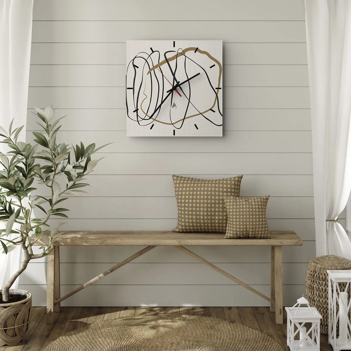 Reloj de pared - Reloj de vidrio - Composición: danza lineal - 40x40 cm