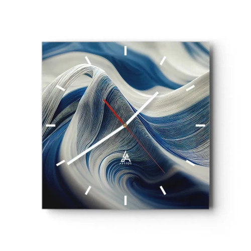 Reloj de pared - Reloj de vidrio - Fluidez de azul y blanco - 40x40 cm