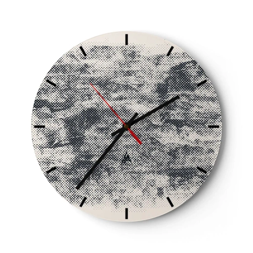 Reloj de pared - Reloj de vidrio - Textura en blanco y negro con efecto de malla rasterizada - 30x30cm - Composición brumosa - Decoración de pared moderna para salón, cocina y dormitorio ARTTOR