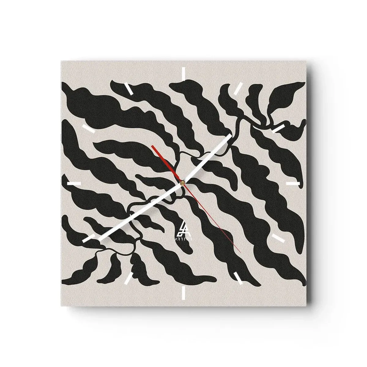Reloj de pared - Reloj de vidrio - Ramitas con hojas en negro sobre un fondo claro - 30x30cm - La naturaleza de un cuadrado - Decoración de pared moderna para salón y dormitorio ARTTOR