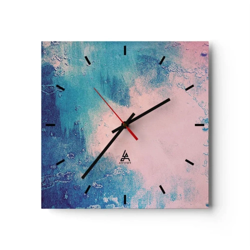 Reloj de pared - Reloj de vidrio - Textura abstracta en tonos rosa y azul. - 30x30cm - Abrazo azul - Decoración de pared moderna para salón y dormitorio ARTTOR
