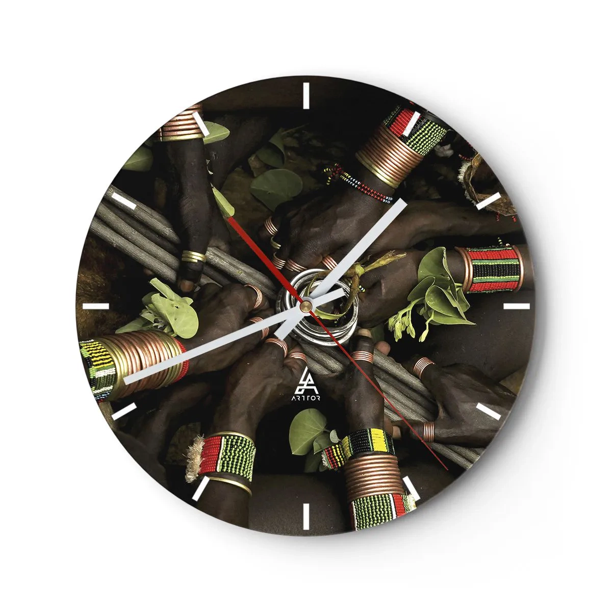 Reloj de pared - Reloj de vidrio - Pulseras y símbolos tribales tradicionales - 30x30cm - Estamos juntos - Decoración de pared moderna para salón, cocina y dormitorio ARTTOR