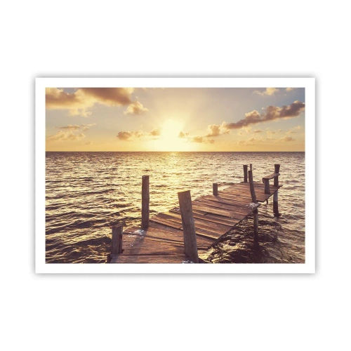 Póster - Un embarcadero de madera que conduce hacia la puesta del sol. - 100x70cm - Una tierra dorada de dulzura - Decoración de pared moderna para salón y dormitorio ARTTOR