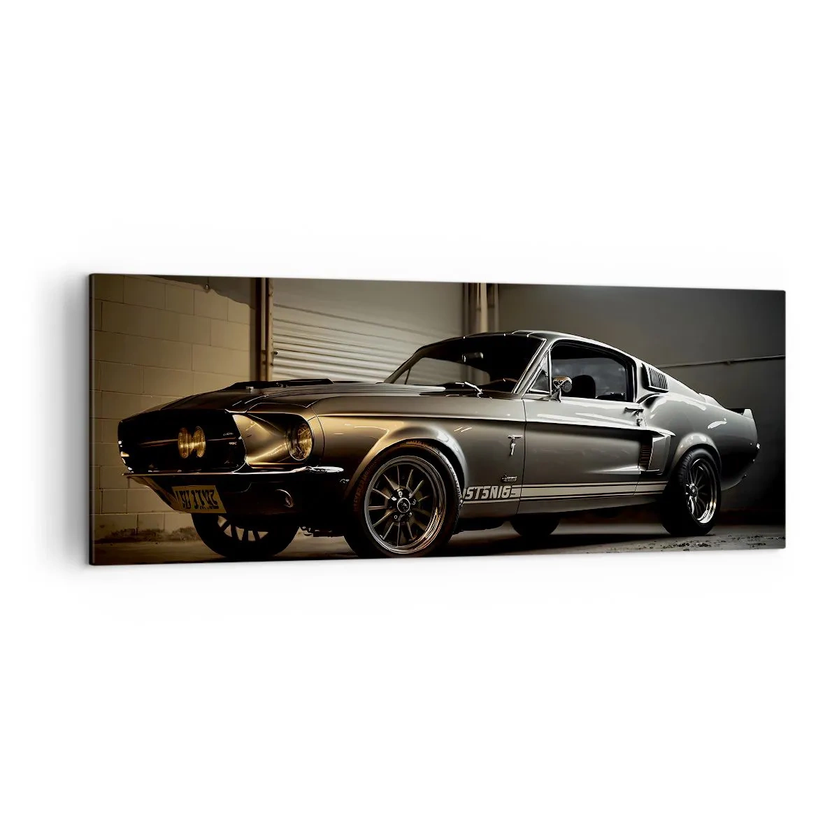 Cuadro sobre lienzo - Impresión de Imagen - Coche clásico en garaje retro - 140x50cm - Un retorno al pasado - Decoración de pared moderna para salón y dormitorio ARTTOR