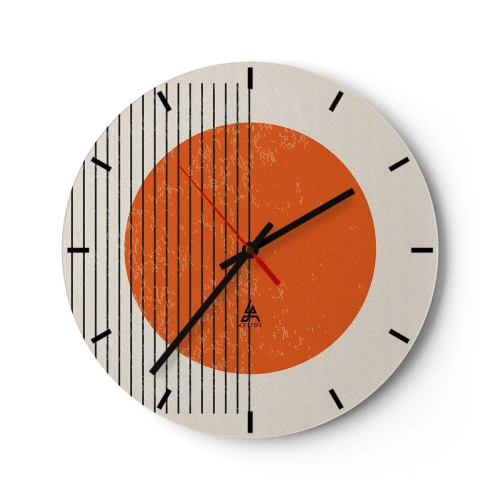 Reloj de pared - Reloj de vidrio - Círculo naranja y líneas negras sobre un fondo beige - 30x30cm - Siempre el sol - Decoración de pared moderna para salón, cocina y dormitorio ARTTOR