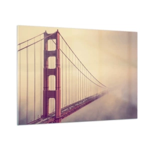 Cuadro sobre vidrio - Impresiones sobre Vidrio - El puente Golden Gate de San Francisco en un paisaje brumoso - 100x70cm - Entre el cielo y la tierra - Decoración de pared moderna para salón y dormitorio ARTTOR
