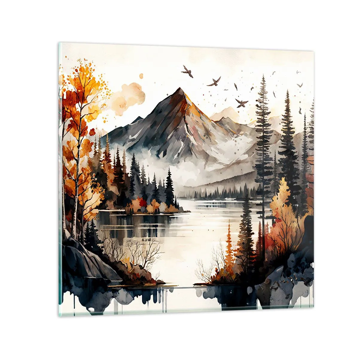Cuadro sobre vidrio - Impresiones sobre Vidrio - Otoño dorado en las montañas - 30x30 cm