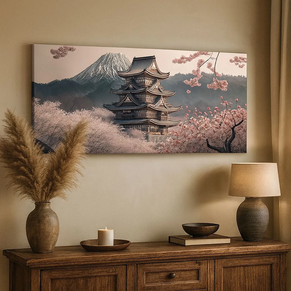 Cuadro sobre lienzo - Impresión de Imagen - Tierra de cerezos en flor - 100x40 cm