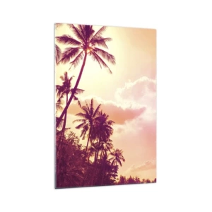 Cuadro sobre vidrio - Impresiones sobre Vidrio - Palmeras iluminadas por el sol poniente en un cielo tropical - 70x100cm - Debes elegir - Decoración de pared moderna para salón y dormitorio ARTTOR