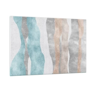 Cuadro sobre vidrio - Impresiones sobre Vidrio - Rayas delicadas en tonos beige y azul. - 120x80cm - Un estudio de la cercanía - Decoración de pared moderna para salón y dormitorio ARTTOR