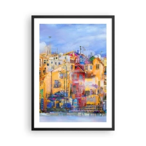 Póster en marco negro - Casas de vecindad coloridas de estilo artístico - 50x70cm - Estamos juntos - Decoración de pared moderna para salón y dormitorio ARTTOR