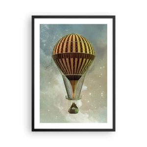 Póster en marco negro - Un globo dorado flotando en el espacio exterior. - 50x70cm - Vuelos pioneros - Decoración de pared moderna para salón y dormitorio ARTTOR