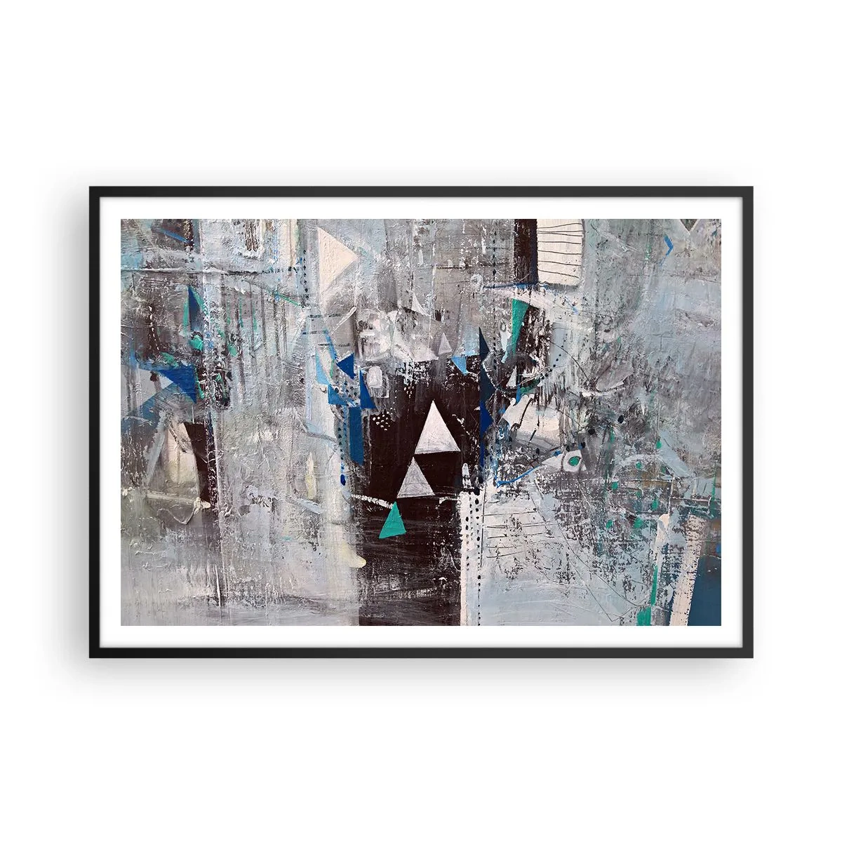 Póster en marco negro - Composición abstracta con triángulos y patrones geométricos. - 100x70cm - El orden superior de los triángulos - Decoración de pared moderna para salón y dormitorio ARTTOR