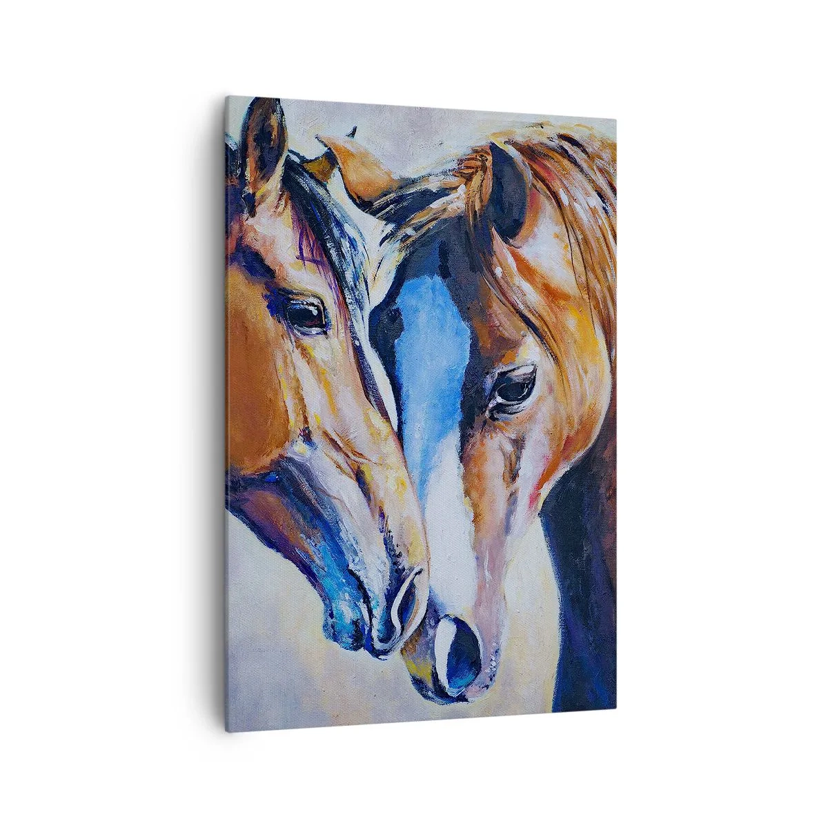 Cuadro sobre lienzo - Impresión de Imagen - Una representación pictórica de dos caballos en un entorno amigable. - 70x100cm - ¿Esto es amistad? ¿Es amor? - Decoración de pared moderna para salón y dormitorio ARTTOR