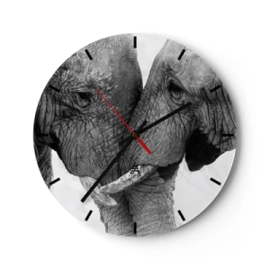 Reloj de pared - Reloj de vidrio - Dos elefantes con sus trompas entrelazadas en un tierno gesto - 30x30cm - Una confesión sincera - Decoración de pared moderna para salón, cocina y dormitorio ARTTOR