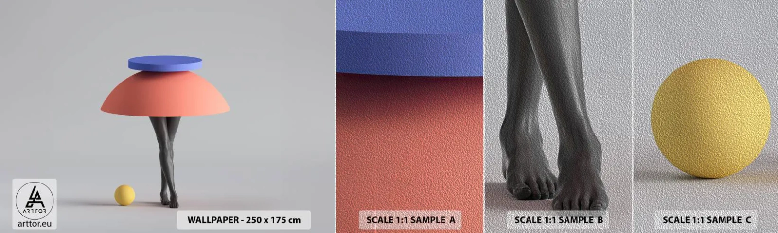 Muestra de fotomural Premium Sand - Composición surrealista - 3D, Piernas, formas - 100x30 cm