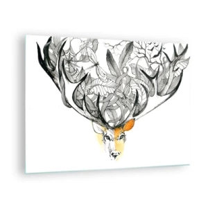 Cuadro sobre vidrio - Impresiones sobre Vidrio - Dibujo de un ciervo con astas elegantes - 70x50cm - Cuernos de la abundancia - Decoración de pared moderna para salón y dormitorio ARTTOR