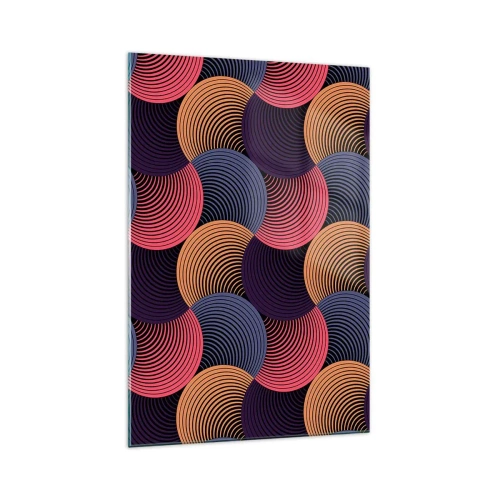 Cuadro sobre vidrio - Impresiones sobre Vidrio - Círculos geométricos en tonos rosa, morado y dorado. - 70x100cm - En un ritmo circular - Decoración de pared moderna para salón y dormitorio ARTTOR