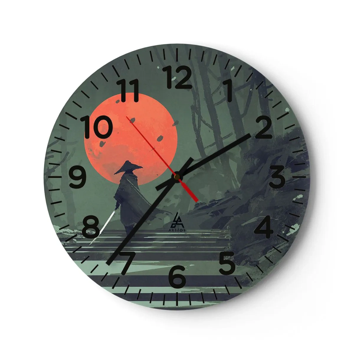 Reloj de pared - Reloj de vidrio - Guerrero de la luna roja - 30x30 cm