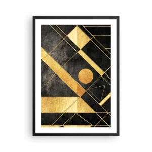 Póster en marco negro - Patrones geométricos dorados sobre un fondo negro - 50x70cm - Sol del desierto - Decoración de pared moderna para salón y dormitorio ARTTOR
