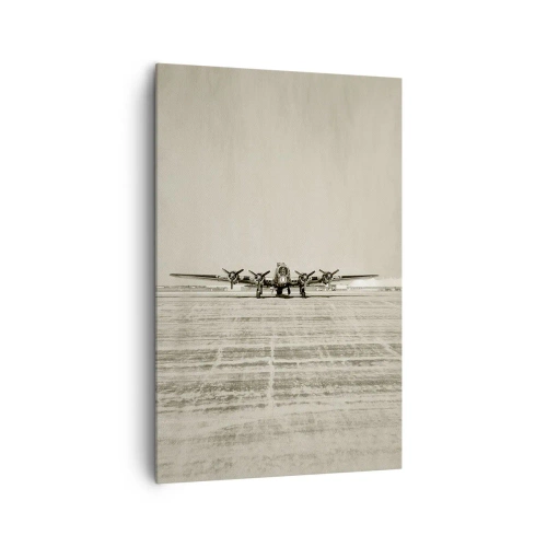 Cuadro sobre lienzo - Impresión de Imagen - Avión histórico en el aeropuerto en sepia - 80x120cm - Como siempre, preparado - Decoración de pared moderna para salón y dormitorio ARTTOR