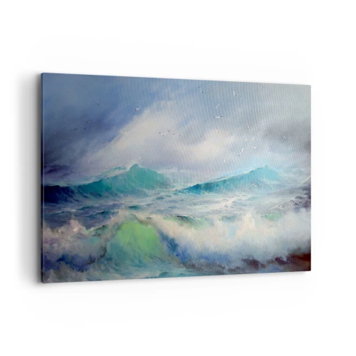 Cuadro sobre lienzo - Impresión de Imagen - Olas fuertes en el océano - 120x80cm - La fuerza del viento - Decoración de pared moderna para salón y dormitorio ARTTOR