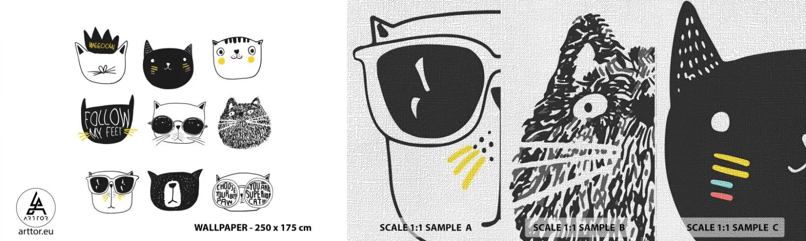 Muestra de fotomural Premium Canvas - Cada uno diferente - Gato, Ilustración, Gráficos - 100x30 cm