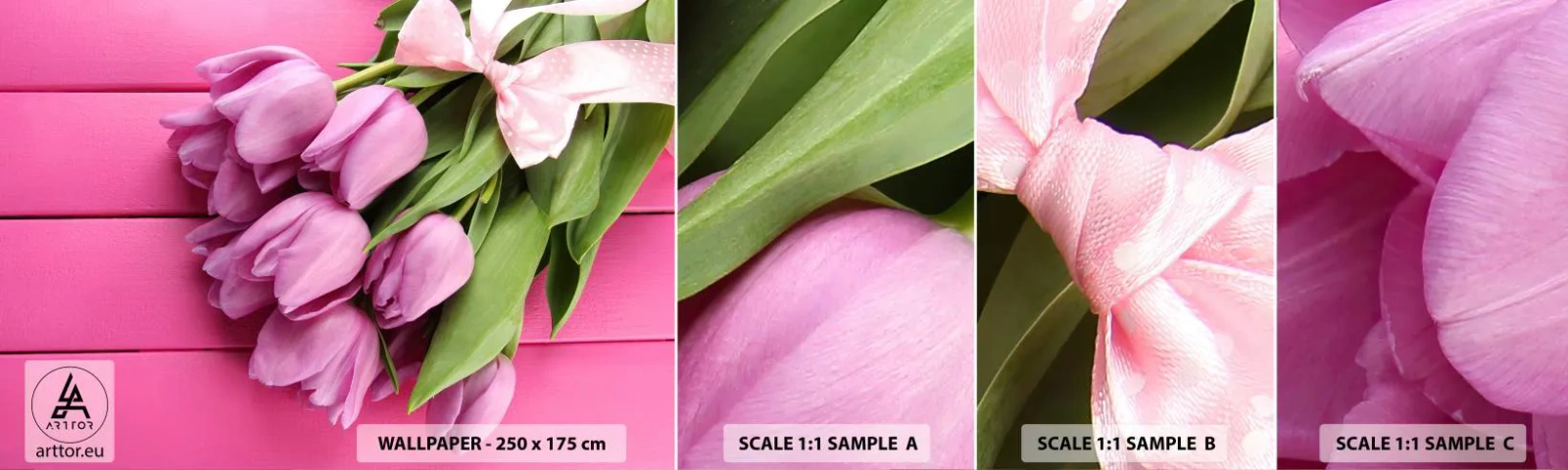 Muestra de fotomural autoadhesivo Deluxe Sticker - Solo para ti - flores, tulipanes, Ramo de flores - 100x30 cm