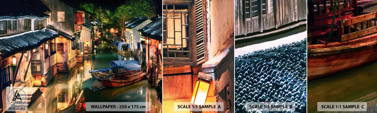 Muestra De Fotomural Standard Eco - Noche en una calle china - Paisaje, Ciudad, Asia - 100x30 cm