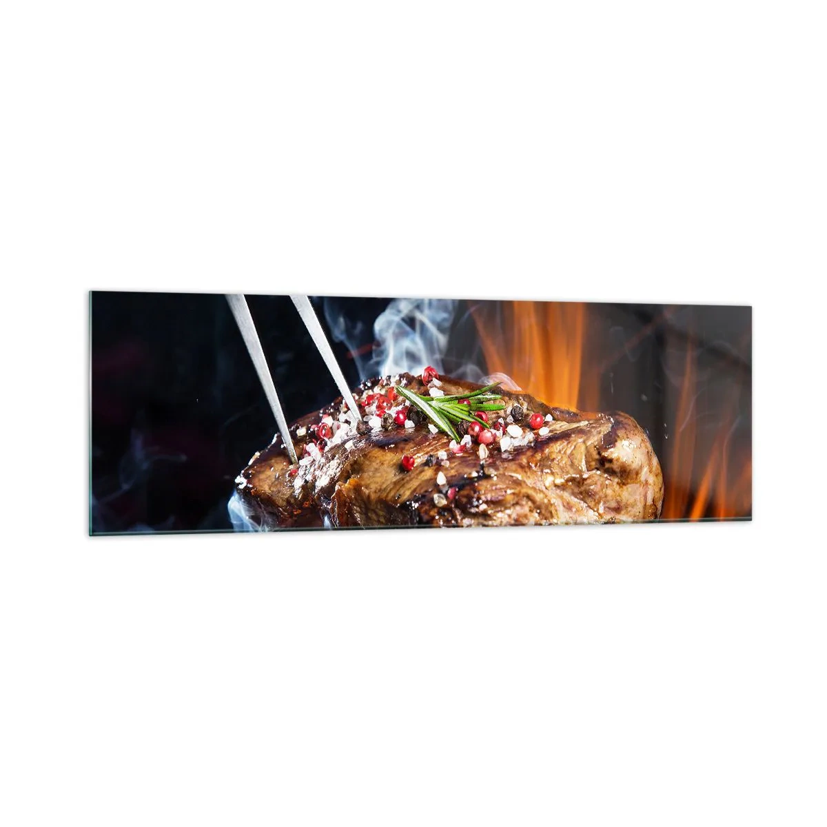 Cuadro sobre vidrio - Impresiones sobre Vidrio - Filete a la parrilla con especias - 160x50cm - Jugoso y fragante - Decoración de pared moderna para salón y dormitorio ARTTOR