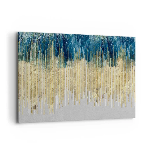 Cuadro sobre lienzo - Impresión de Imagen - Líneas doradas sobre un fondo de abstracción azul marino y gris. - 120x80cm - Frontera de líneas doradas - Decoración de pared moderna para salón y dormitorio ARTTOR