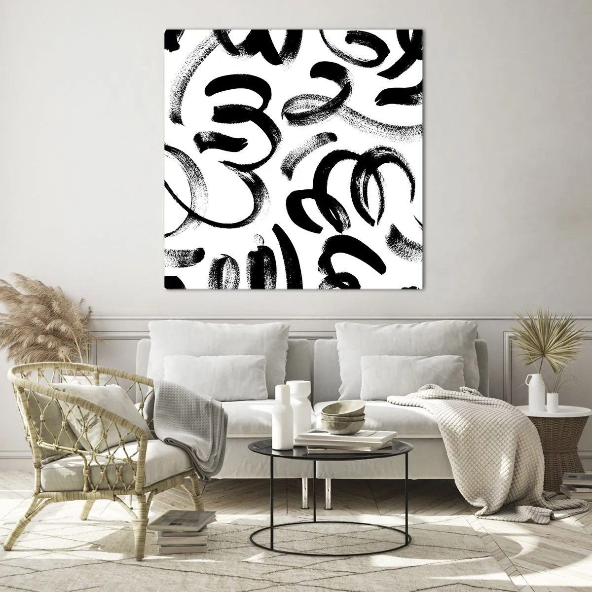 Cuadro sobre vidrio - Impresiones sobre Vidrio - Negro sobre blanco - 50x50 cm
