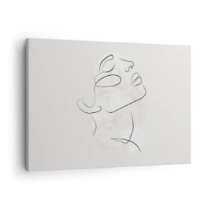Cuadro sobre lienzo - Impresión de Imagen - Un boceto minimalista de una cara sobre un fondo claro. - 70x50cm - Contorno de un sueño - Decoración de pared moderna para salón y dormitorio ARTTOR